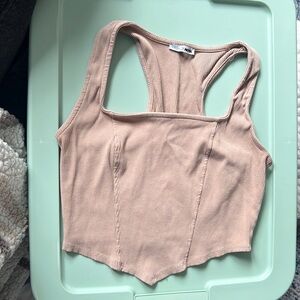 Tan Corset Tank with Ribbed Details